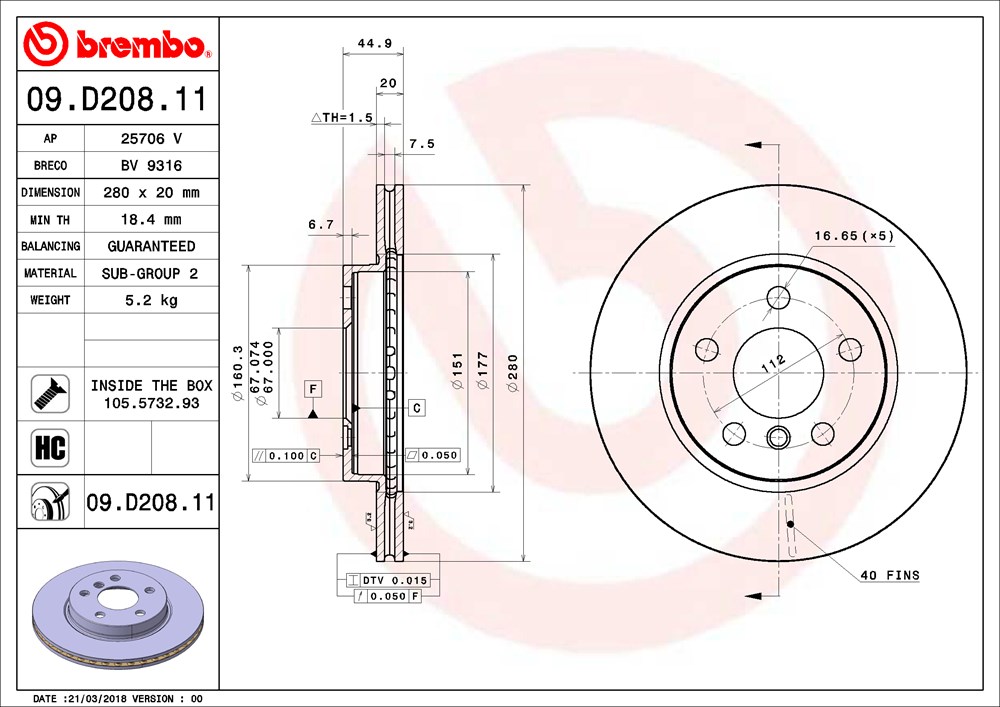 Tarcza hamulcowa BREMBO 09.D208.11