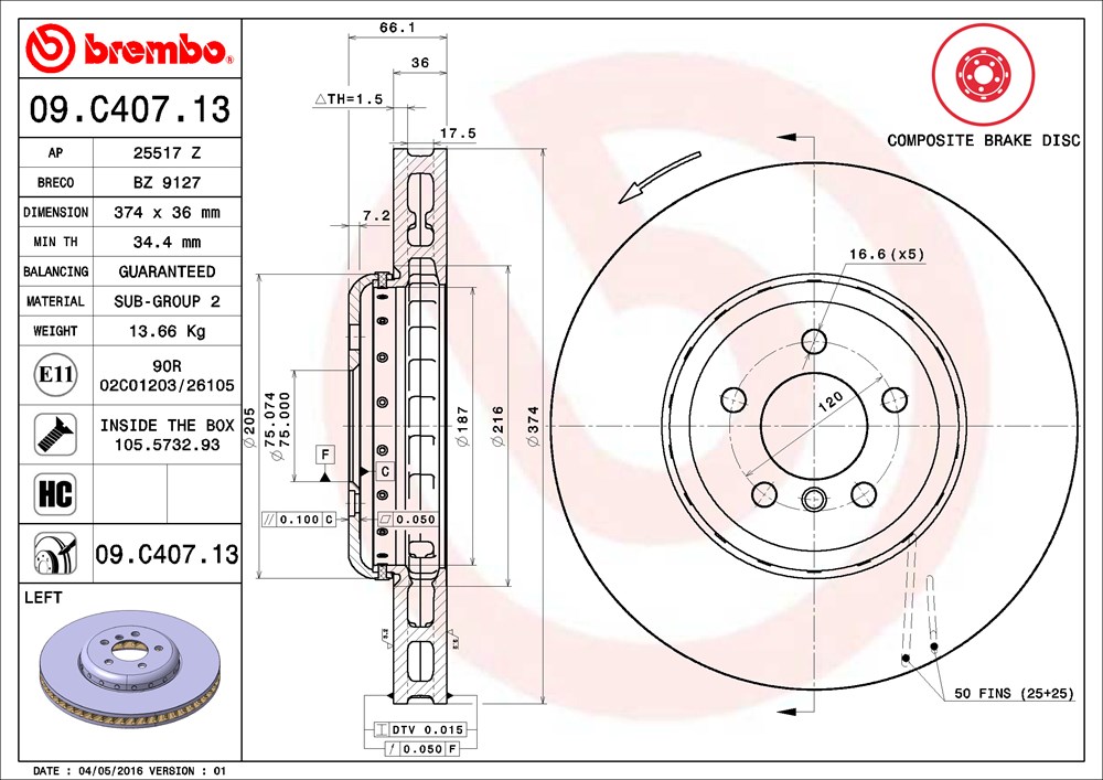 Tarcza hamulcowa BREMBO 09.C407.13