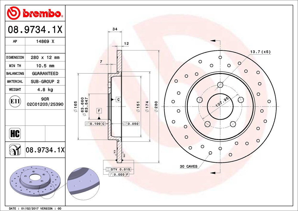 Tarcza hamulcowa BREMBO 08.9734.1X