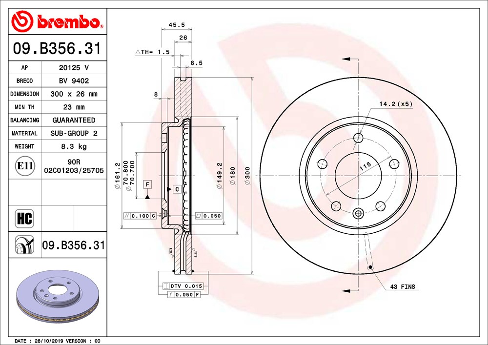Tarcza hamulcowa BREMBO 09.B356.31