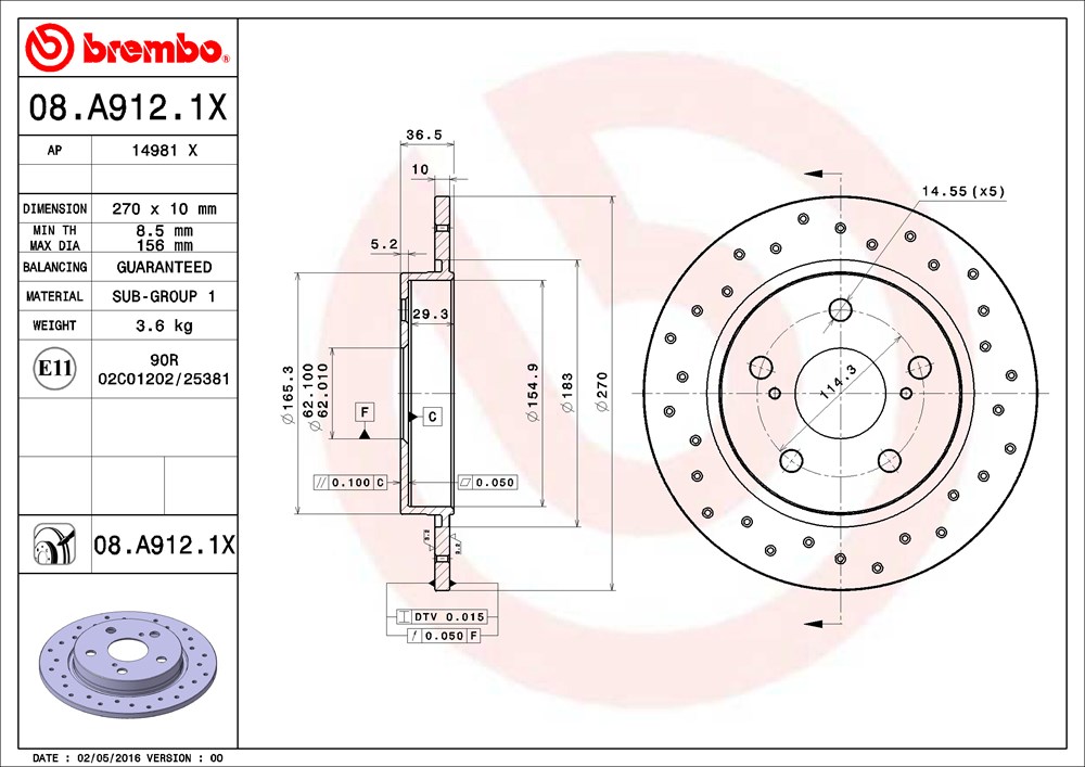 Tarcza hamulcowa BREMBO 08.A912.1X