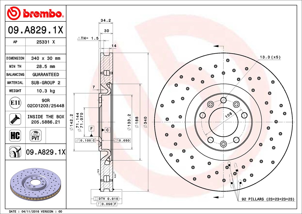 Tarcza hamulcowa BREMBO 09.A829.1X