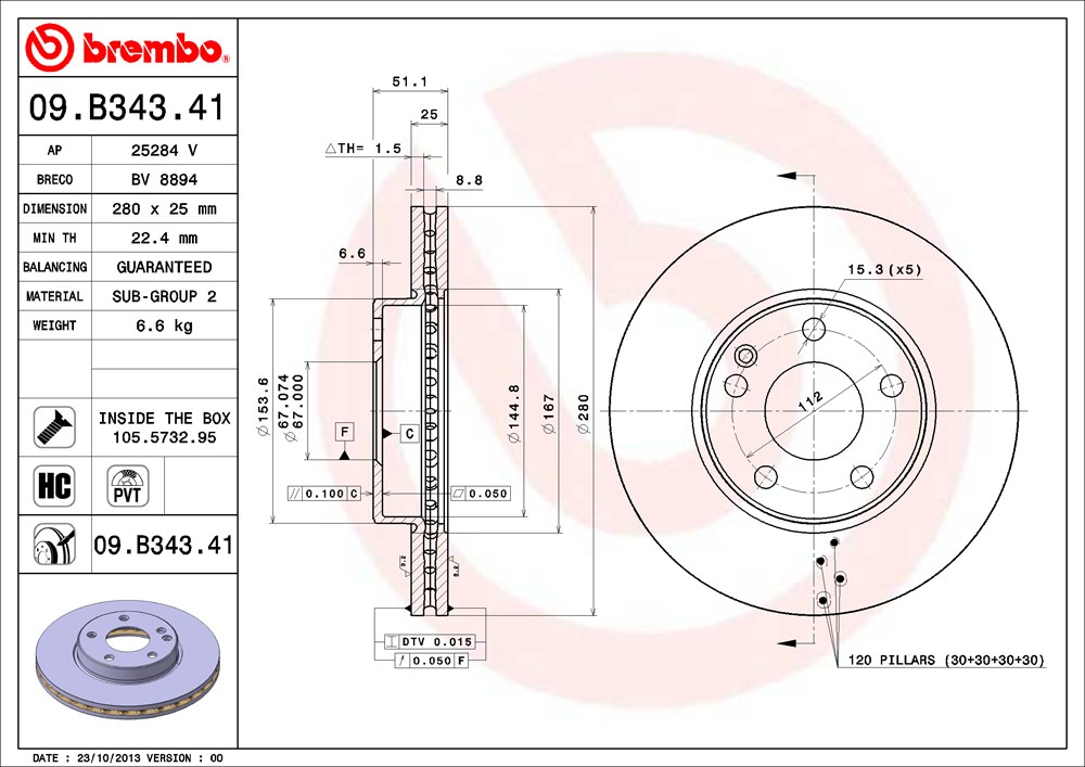 Tarcza hamulcowa BREMBO 09.B343.41