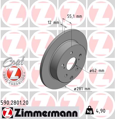 Tarcza hamulcowa ZIMMERMANN 590.2801.20