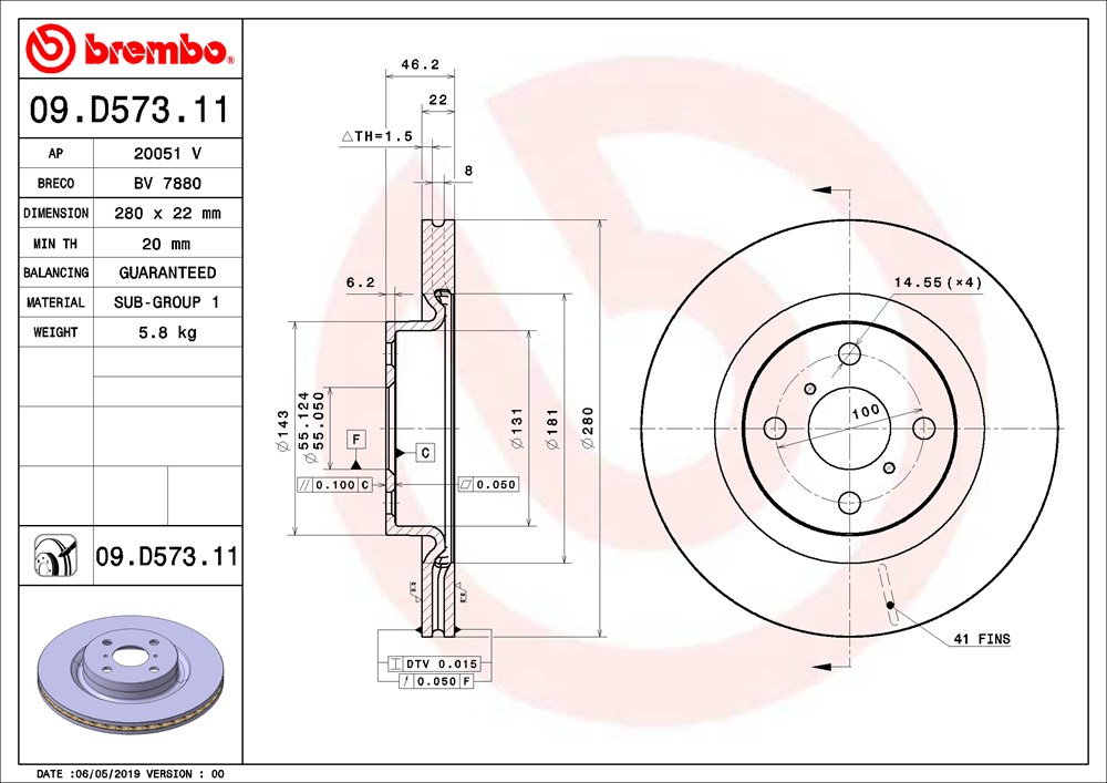 Tarcza hamulcowa BREMBO 09.D573.11