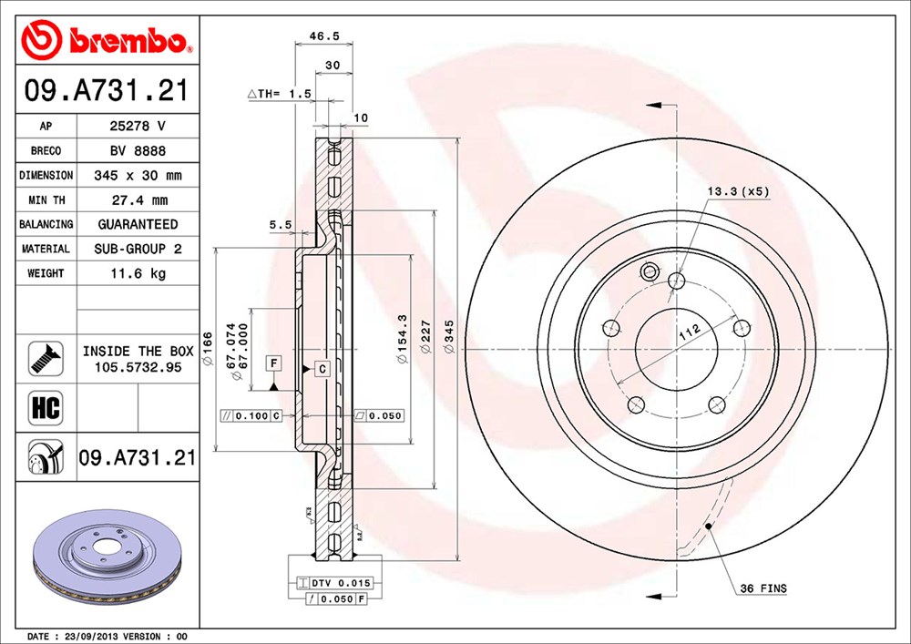 Tarcza hamulcowa BREMBO 09.A731.21