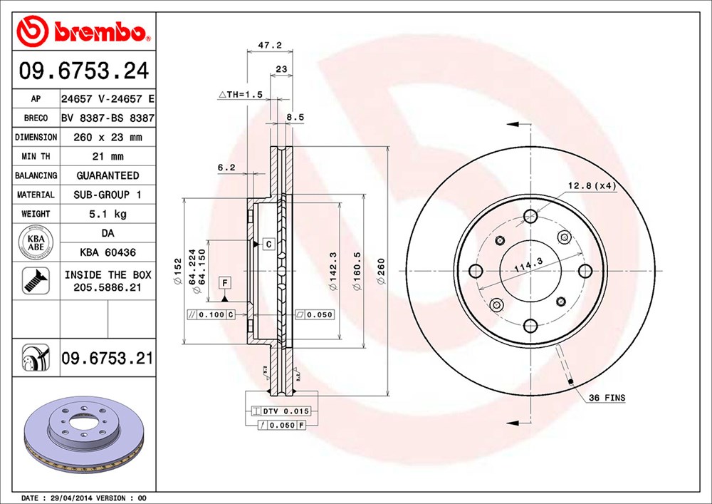 Tarcza hamulcowa BREMBO 09.6753.21