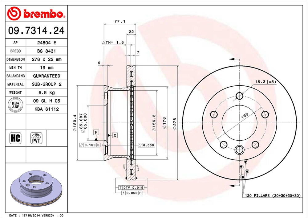 Tarcza hamulcowa BREMBO 09.7314.24