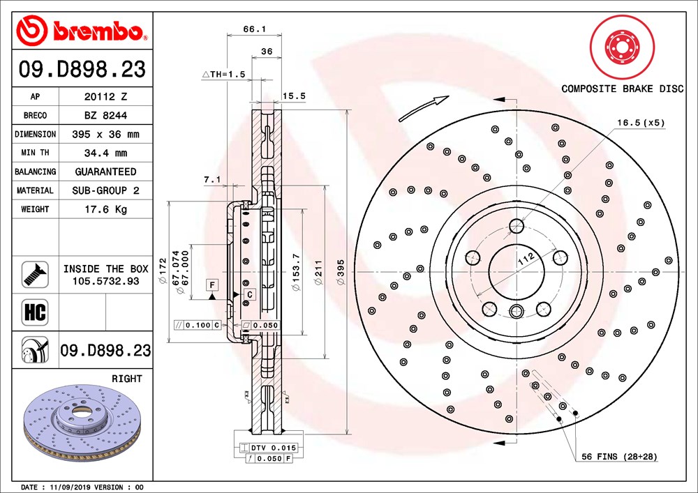 Tarcza hamulcowa BREMBO 09.D898.23