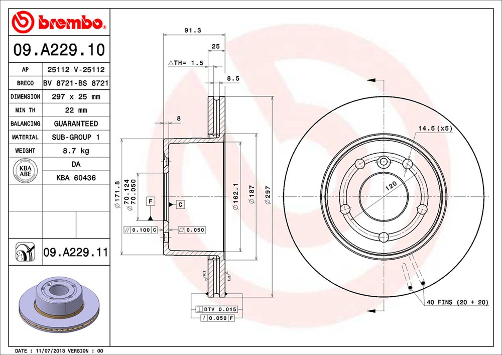 Tarcza hamulcowa BREMBO 09.A229.11