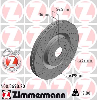 Tarcza hamulcowa ZIMMERMANN 400.3698.20