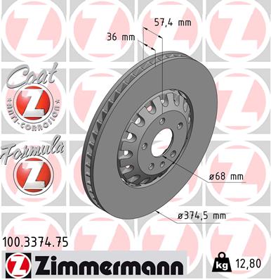 Tarcza hamulcowa ZIMMERMANN 100.3374.75