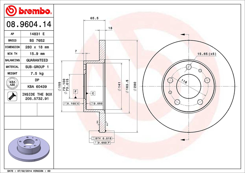 Tarcza hamulcowa BREMBO 08.9604.14