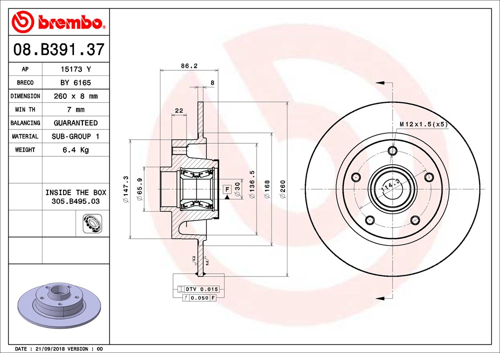 Tarcza hamulcowa BREMBO 08.B391.37