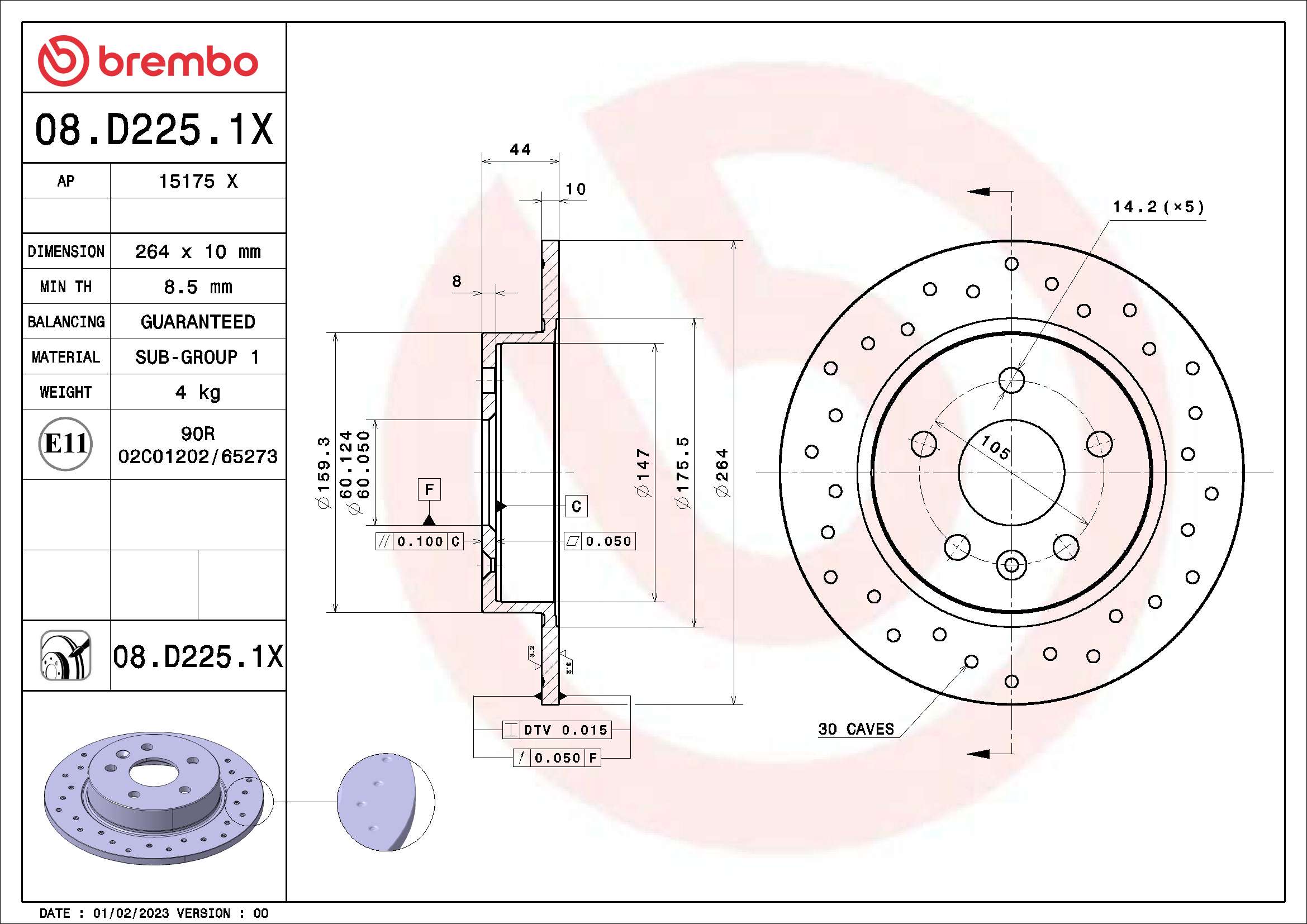 Tarcza hamulcowa BREMBO 08.D225.1X