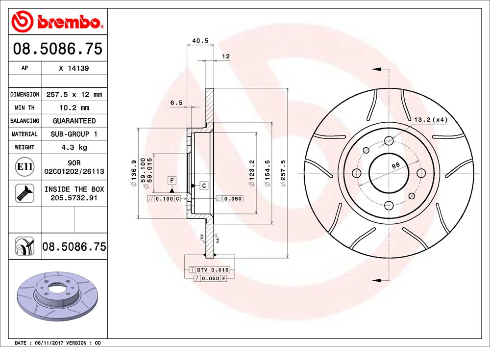 Tarcza hamulcowa BREMBO 08.5086.75