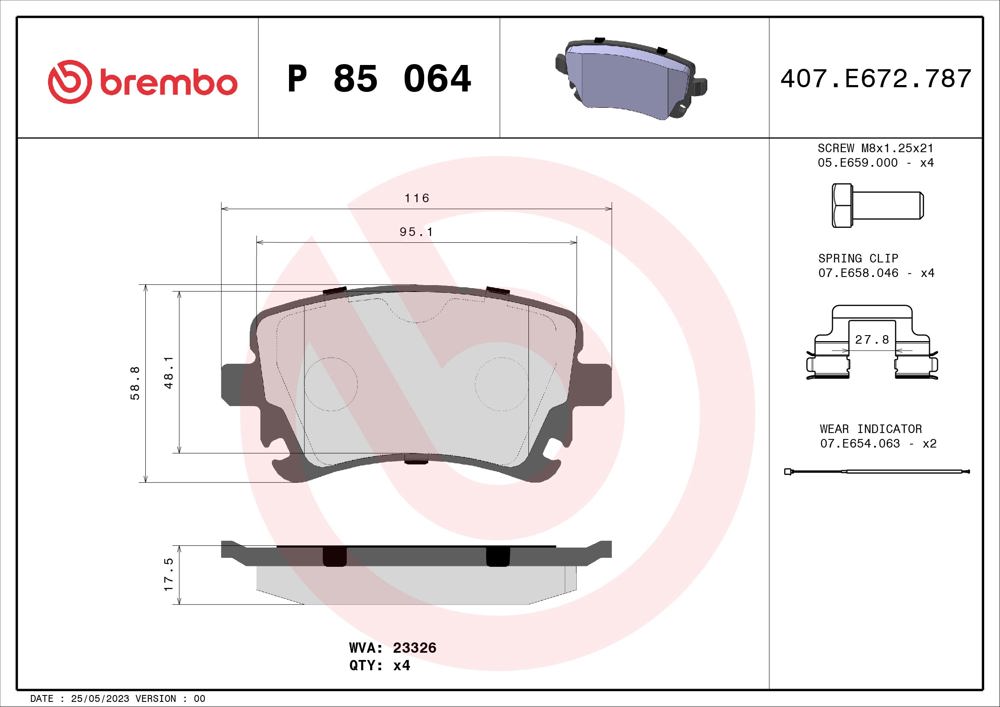 Klocki hamulcowe BREMBO P 85 064