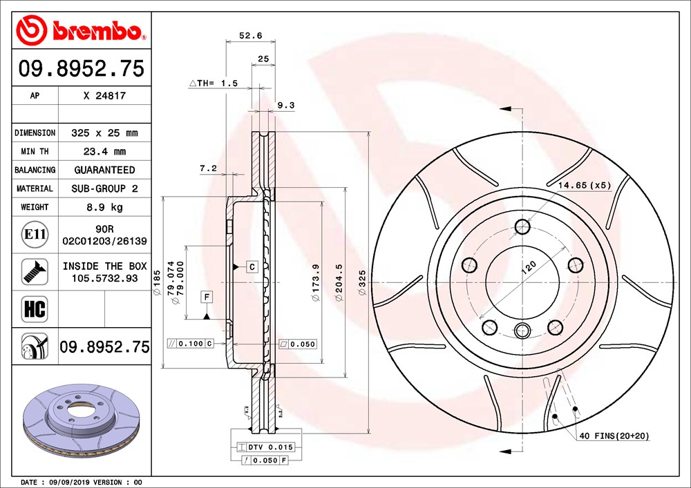 Tarcza hamulcowa BREMBO 09.8952.75