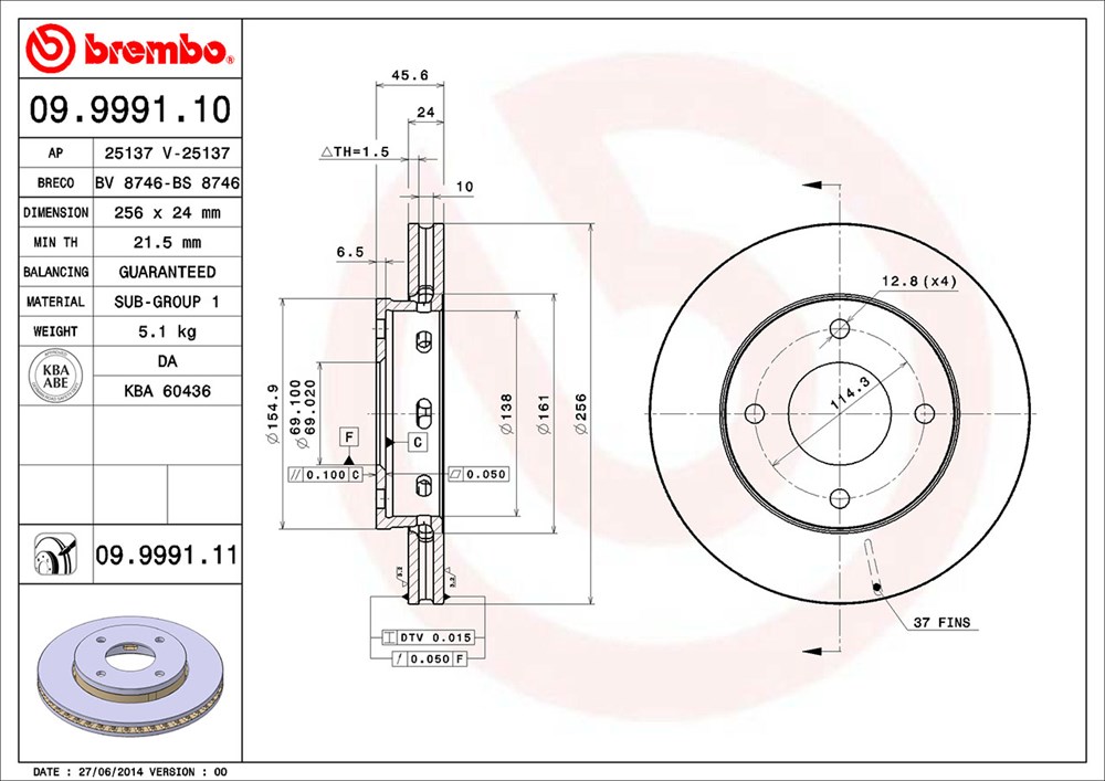 Tarcza hamulcowa BREMBO 09.9991.11