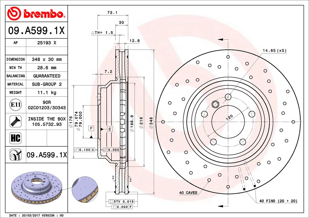 Tarcza hamulcowa BREMBO 09.A599.1X