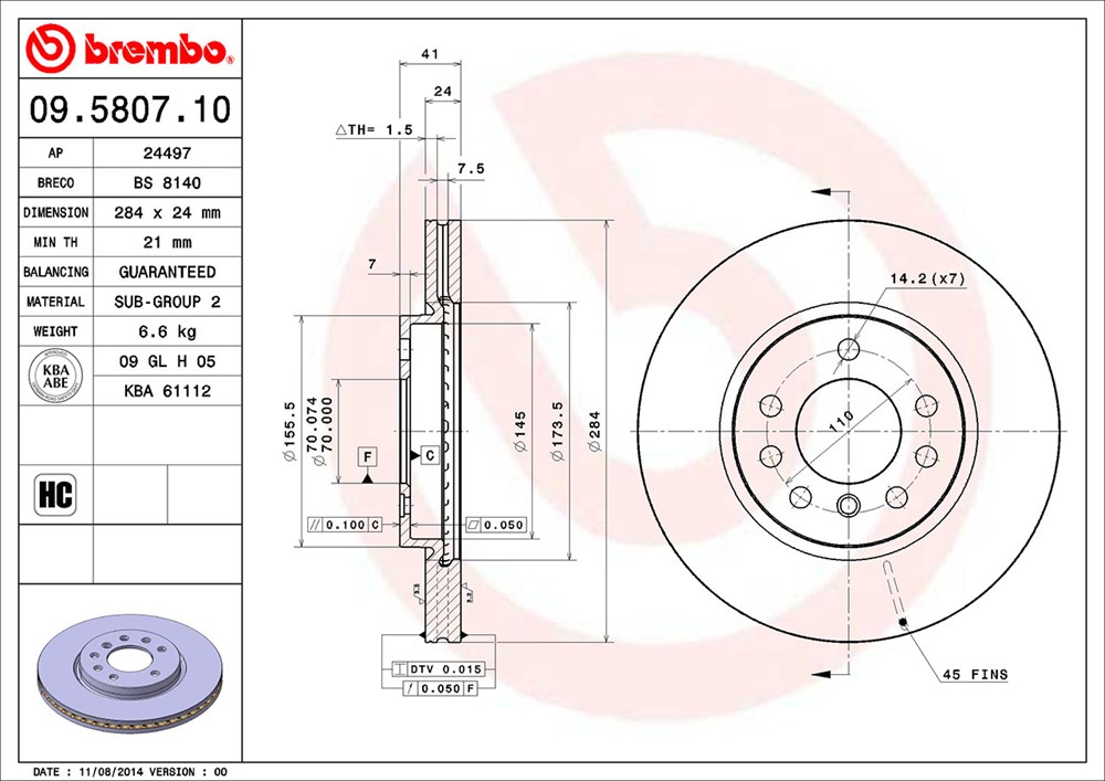 Tarcza hamulcowa BREMBO 09.5807.10