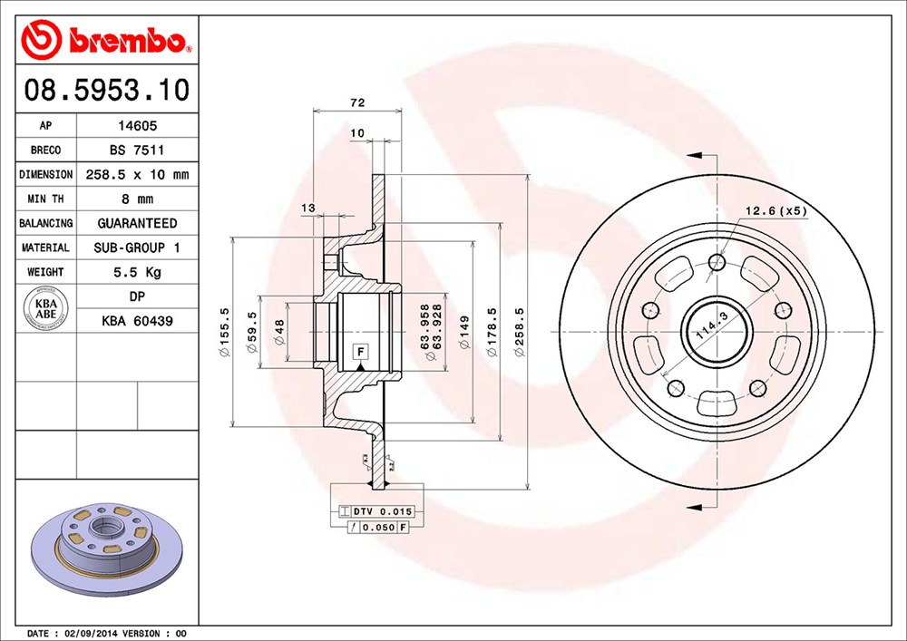 Tarcza hamulcowa BREMBO 08.5953.10