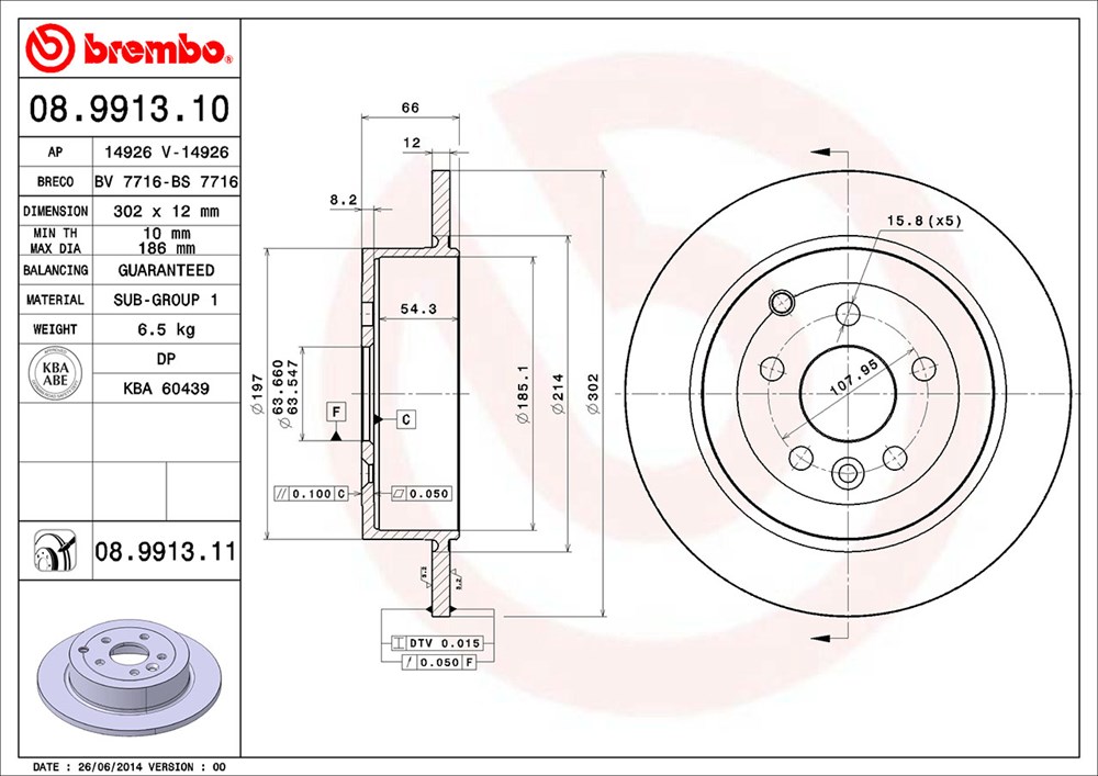 Tarcza hamulcowa BREMBO 08.9913.11