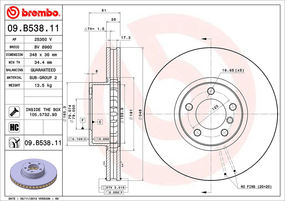 Tarcza hamulcowa BREMBO 09.B538.11