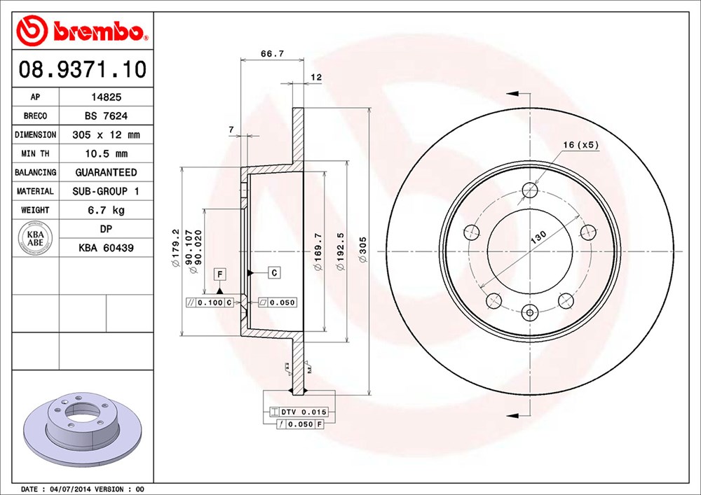 Tarcza hamulcowa BREMBO 08.9371.10