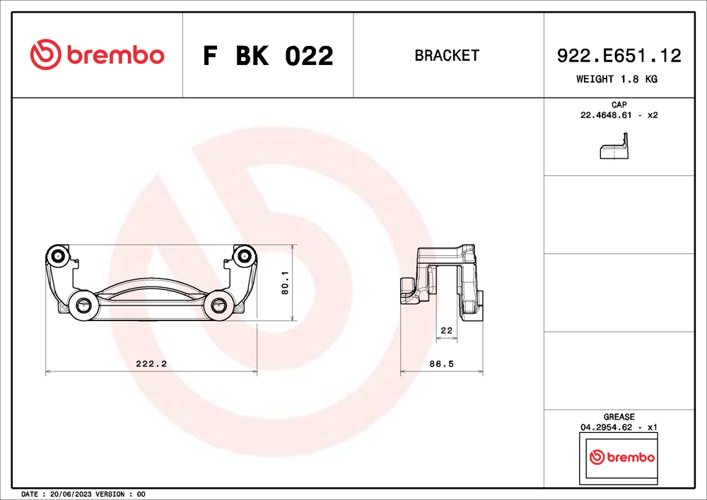 Mocowanie zacisku hamulca - zestaw BREMBO F BK 022