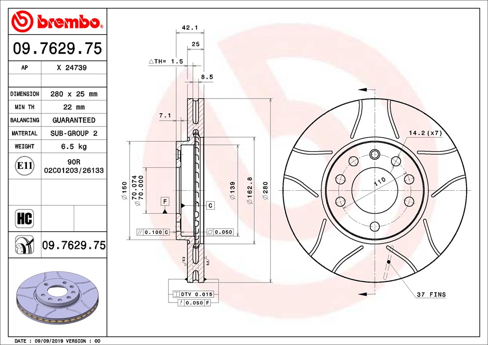 Tarcza hamulcowa BREMBO 09.7629.75