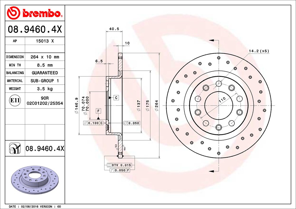 Tarcza hamulcowa BREMBO 08.9460.4X