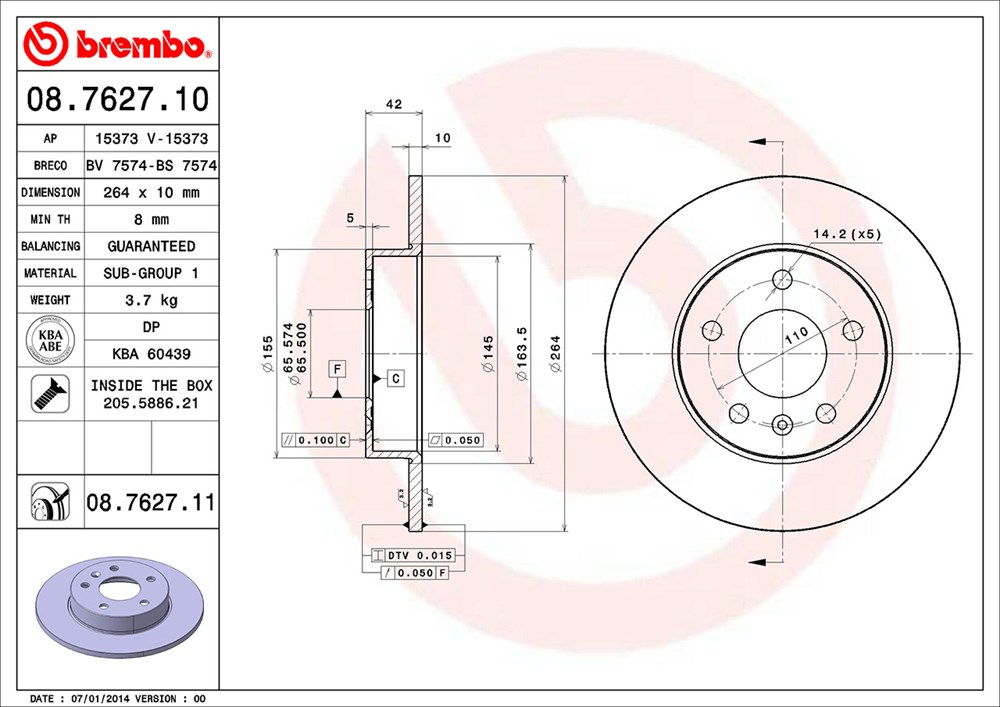 Tarcza hamulcowa BREMBO 08.7627.11