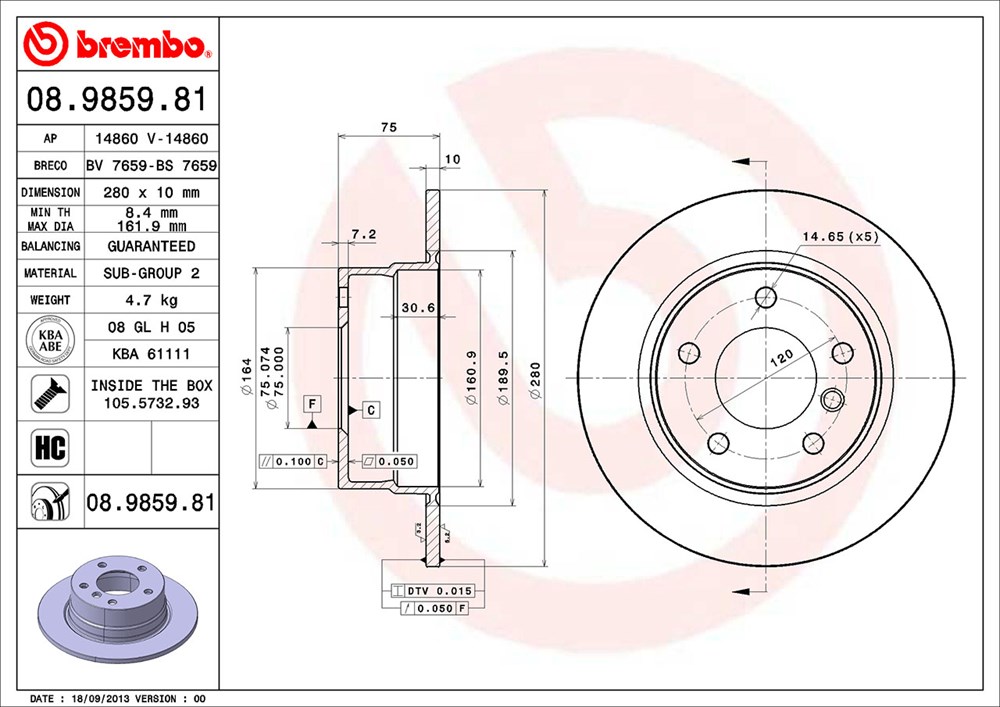 Tarcza hamulcowa BREMBO 08.9859.81