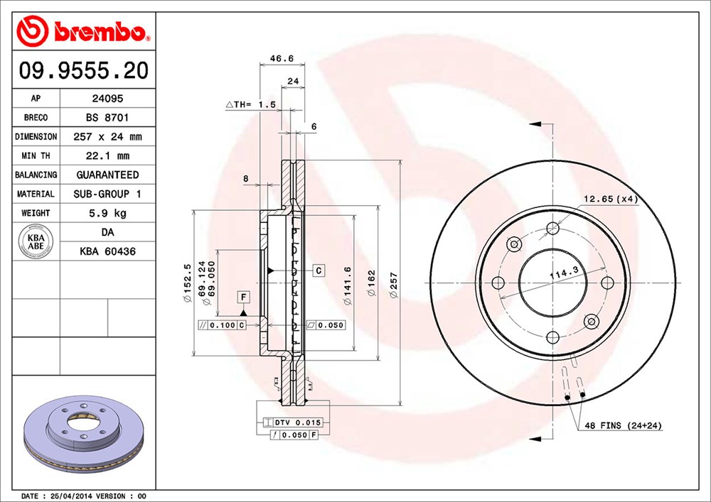 Tarcza hamulcowa BREMBO 09.9555.20