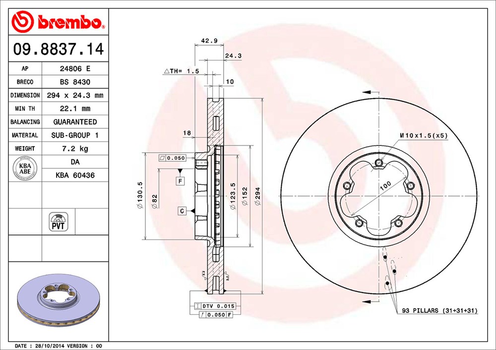 Tarcza hamulcowa BREMBO 09.8837.14