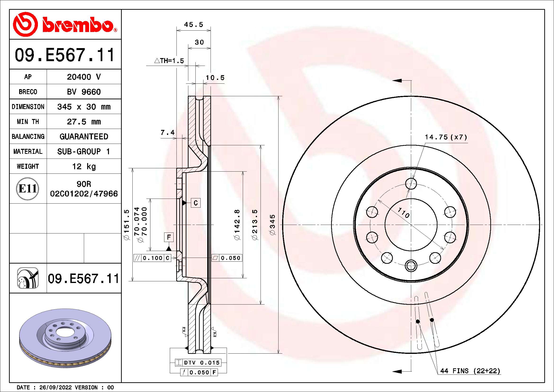 Tarcza hamulcowa BREMBO 09.E567.11