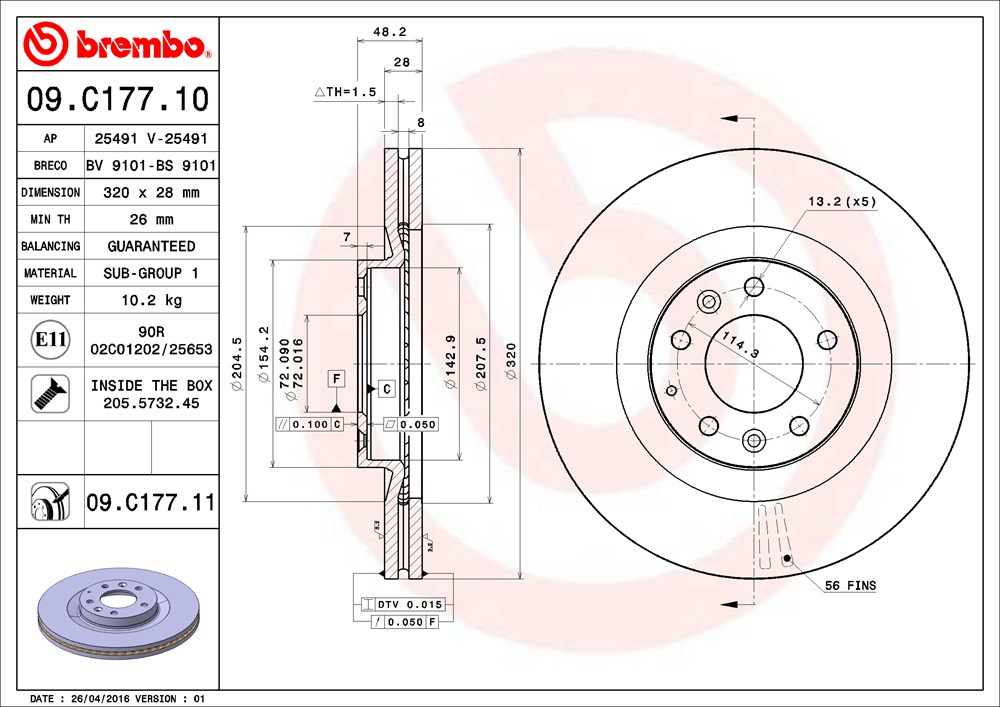 Tarcza hamulcowa BREMBO 09.C177.11