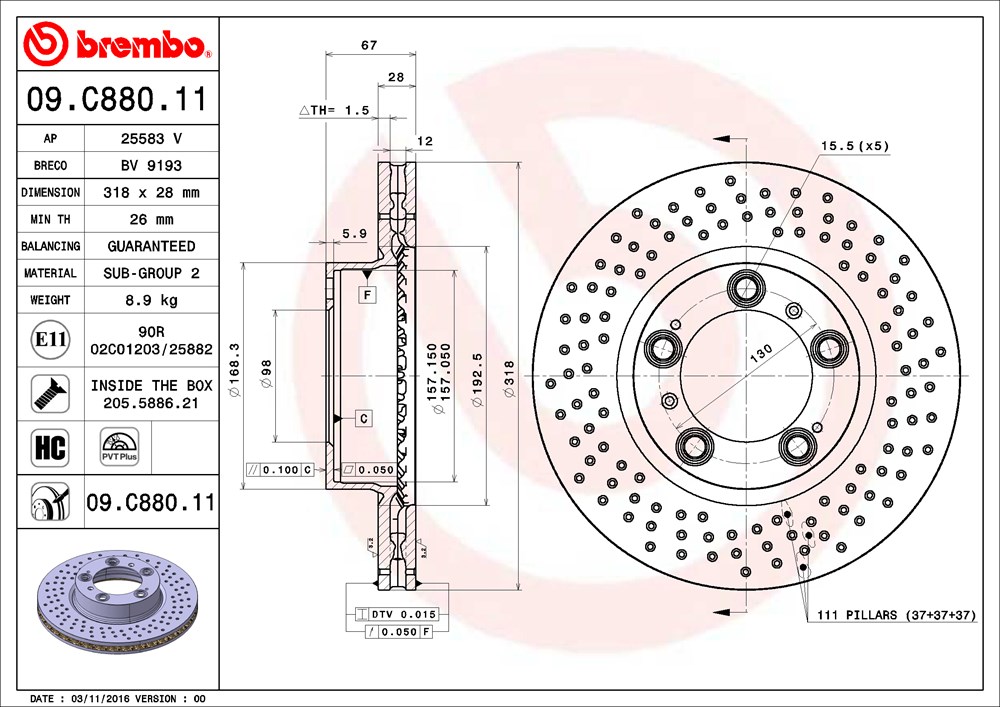 Tarcza hamulcowa BREMBO 09.C880.11