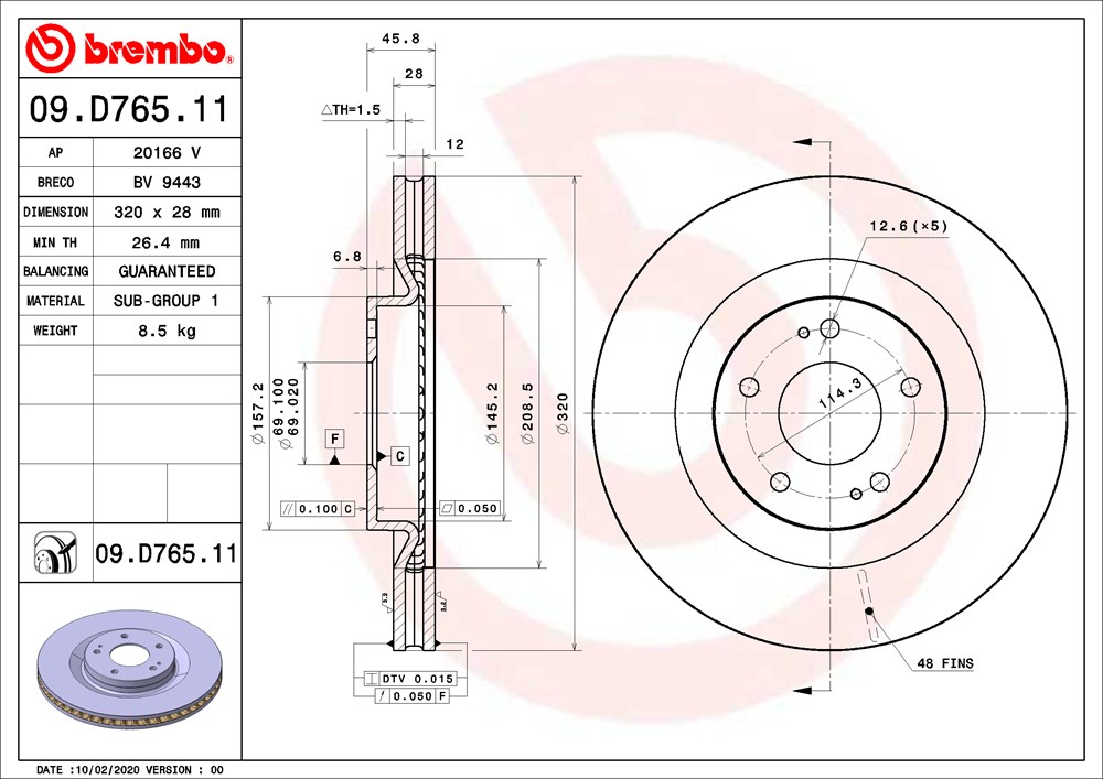 Tarcza hamulcowa BREMBO 09.D765.11