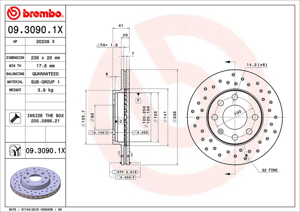 Tarcza hamulcowa BREMBO 09.3090.1X