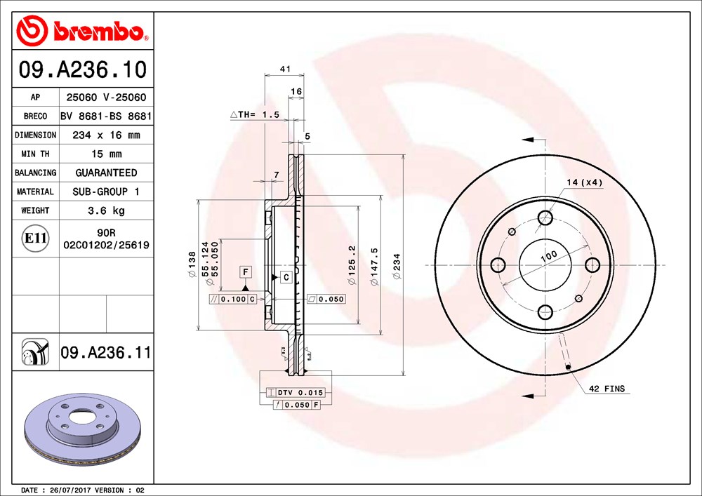 Tarcza hamulcowa BREMBO 09.A236.11