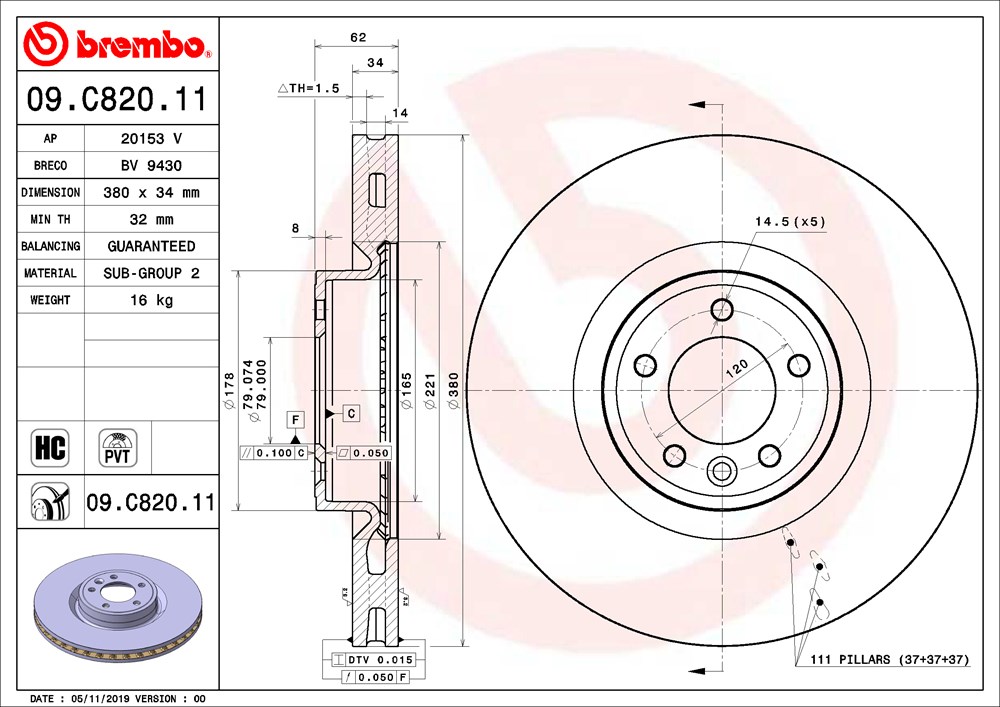 Tarcza hamulcowa BREMBO 09.C820.11