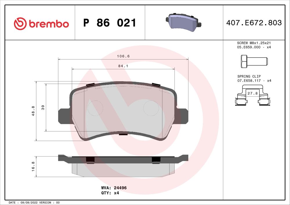 Klocki hamulcowe BREMBO P 86 021