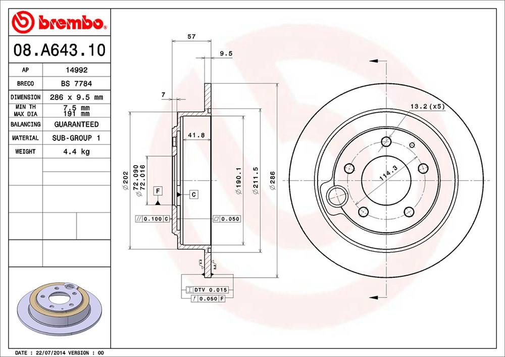 Tarcza hamulcowa BREMBO 08.A643.10