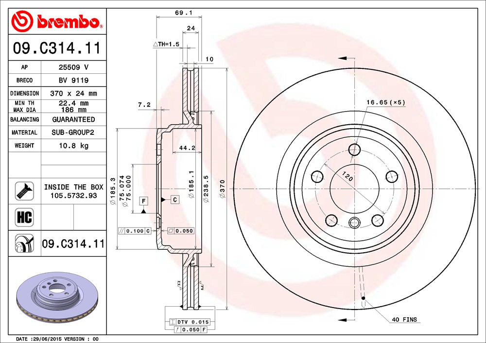 Tarcza hamulcowa BREMBO 09.C314.11