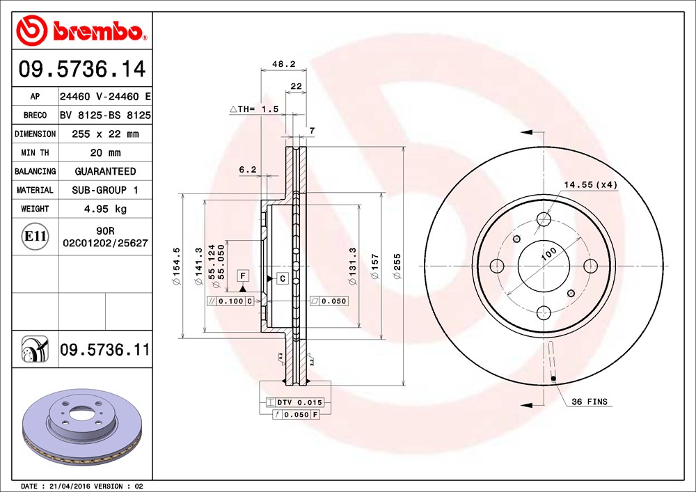 Tarcza hamulcowa BREMBO 09.5736.11