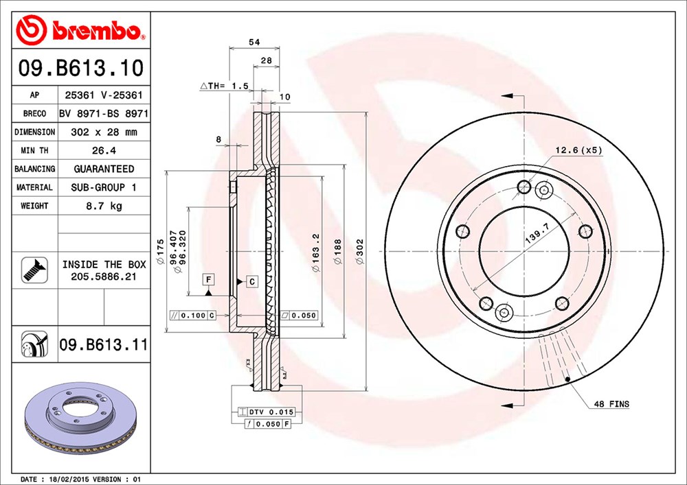 Tarcza hamulcowa BREMBO 09.B613.11