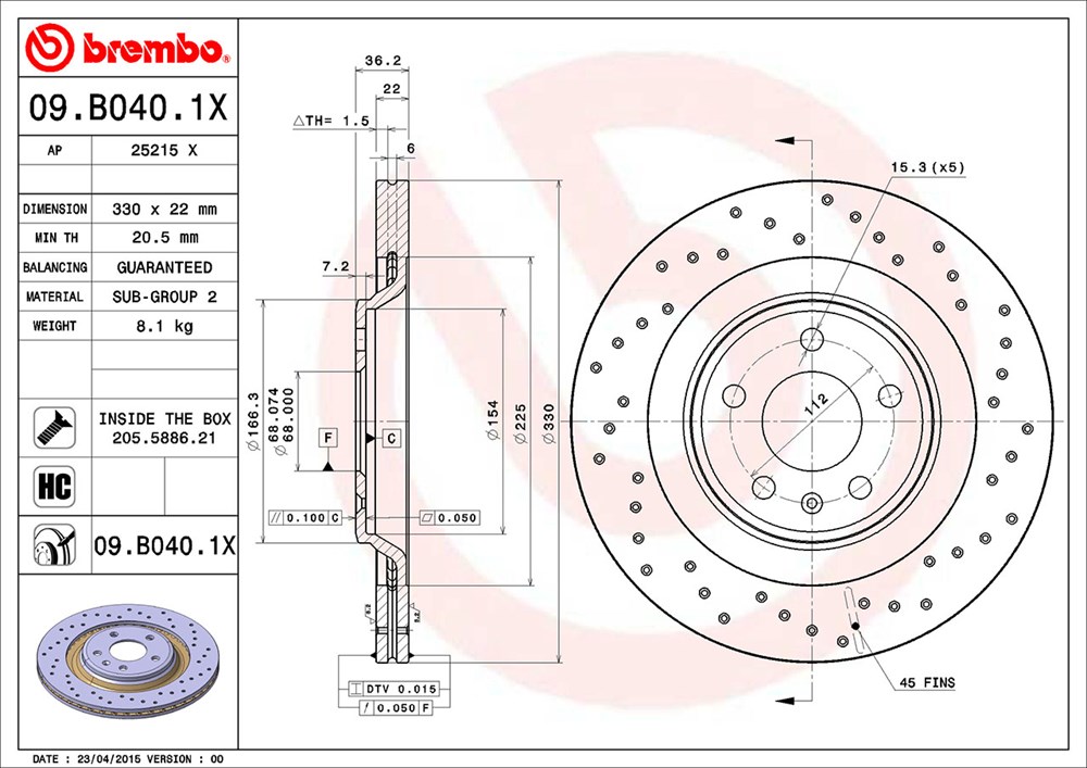 Tarcza hamulcowa BREMBO 09.B040.1X