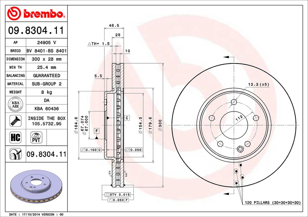 Tarcza hamulcowa BREMBO 09.8304.11